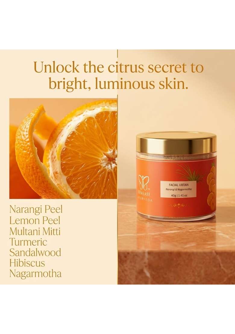 Femease Narangi Nagarmotha Ubtan 100G Luxury Ayurvedic Orange Peel Face and Body Scrub - Indya