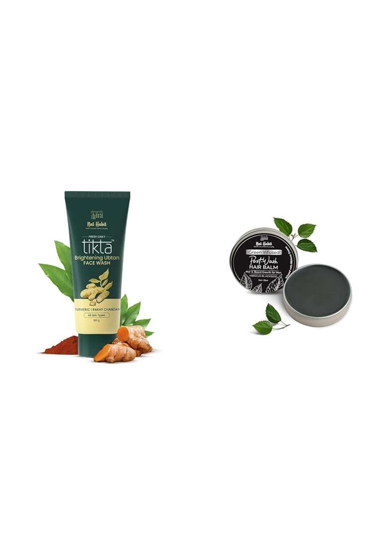 Nat Habit Face Wash Combo Brightening Ubtan Face Wash 100G and Hibiscus Blackseed Hair Balm 25ML for Skin - Indya