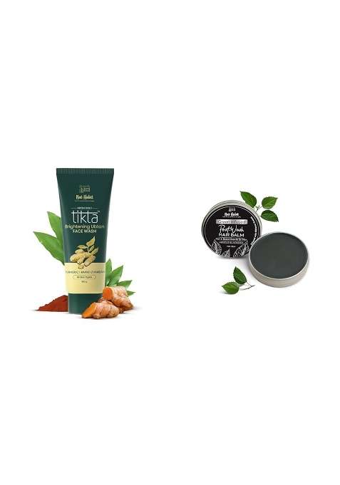 Nat Habit Face Wash Combo Brightening Ubtan Face Wash 100G and Hibiscus Blackseed Hair Balm 25ML for Skin