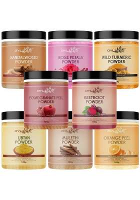 OYL Natural Sandalwood Rose Petal Wild Turmeric Pomegranate Peel Beet Root Ubtan Pack of 8