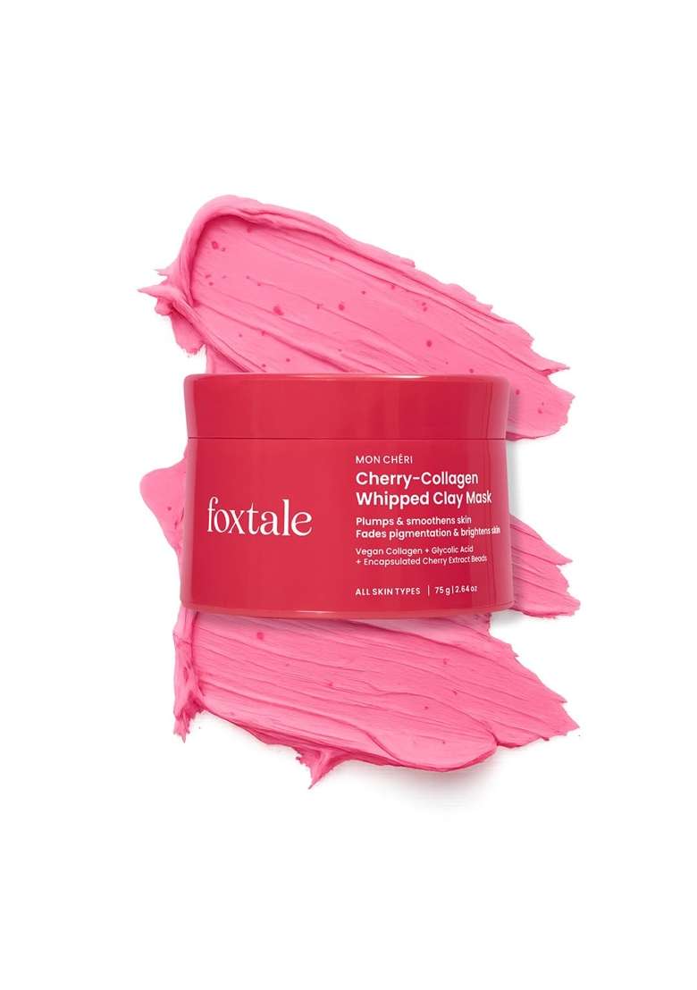 Foxtale Cherry Collagen Whipped Clay Mask Vegan Collagen Plus Glycolic Acid Plus PHA Plus Cherry Beads - Indya