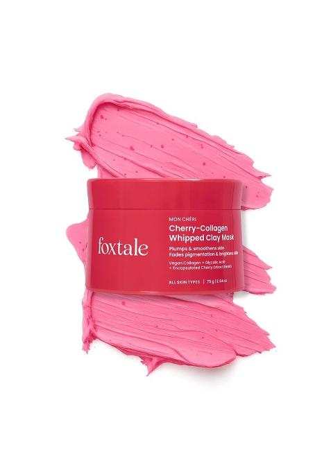 Foxtale Cherry Collagen Whipped Clay Mask Vegan Collagen Plus Glycolic Acid Plus PHA Plus Cherry Beads