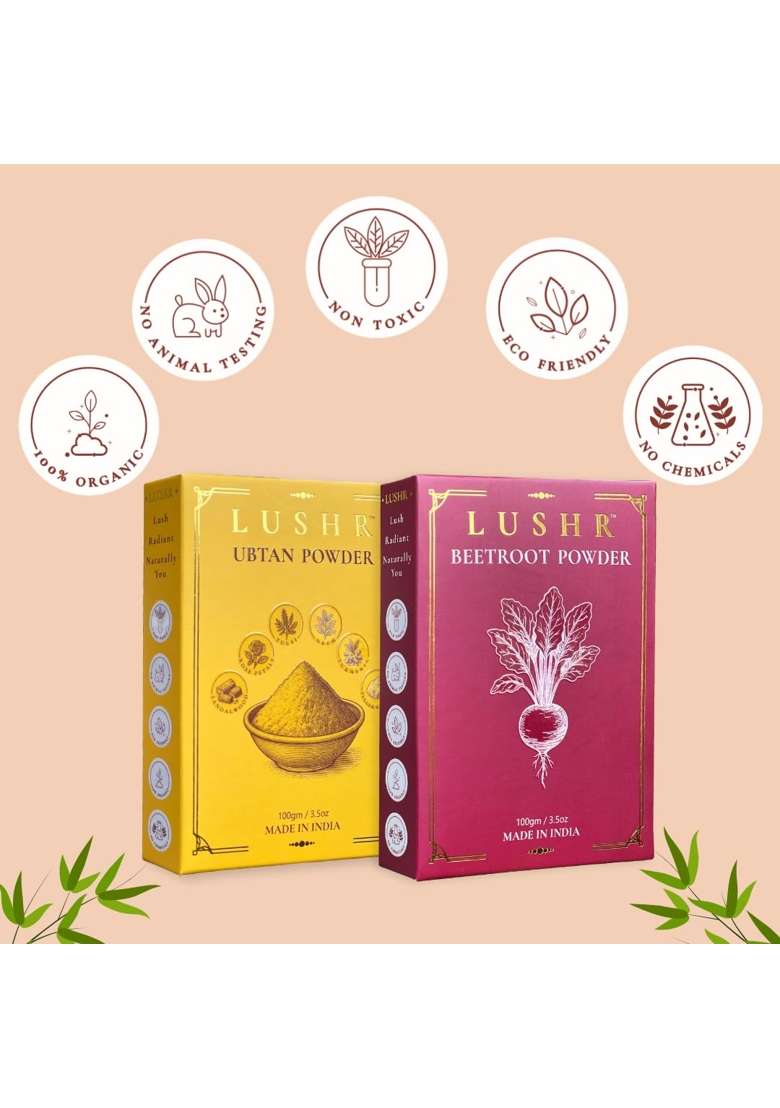 Lushr Beetroot Powder and Ubtan Powder 100 Percent Pure and Natural - Indya