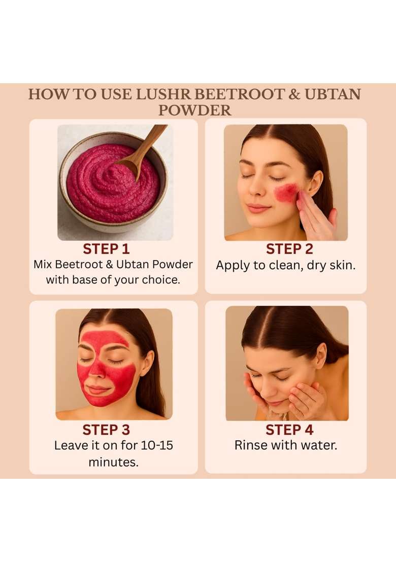 Lushr Beetroot Powder and Ubtan Powder 100 Percent Pure and Natural - Indya