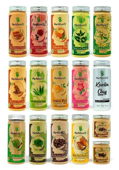 Herbtoniq Face Pack and Hair Pack Powder Sandalwood Rose Orange Neem Tulsi Licorice and More Set of 16