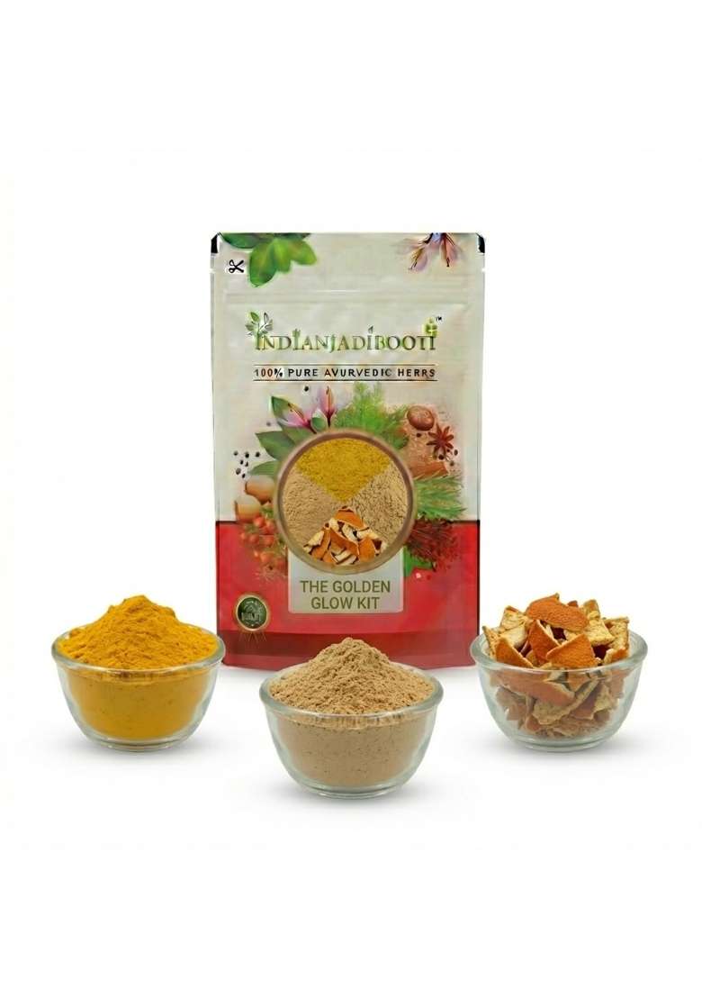 Indianjadibooti Swarna Prabha Golden Glow Face Pack Kasturi Haldi Sandalwood and Orange Peel - Indya