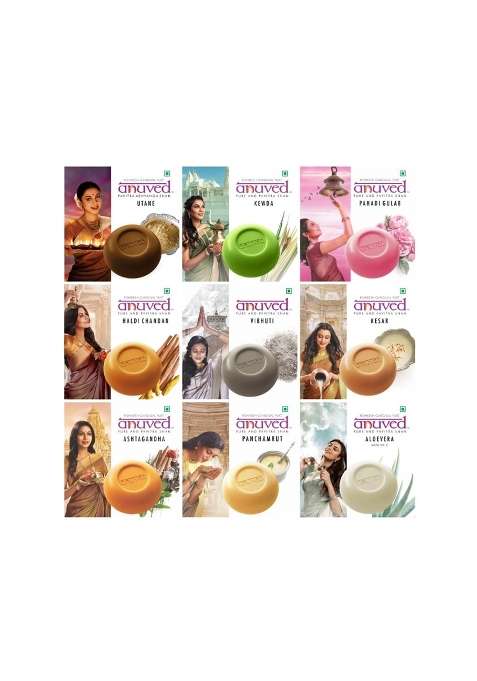 Anuved Family Combo Herbal Soaps Natural Bath Soaps with Aloe Vera Haldi Chandan Ubtan Kesar Vibhuti Pack of 9