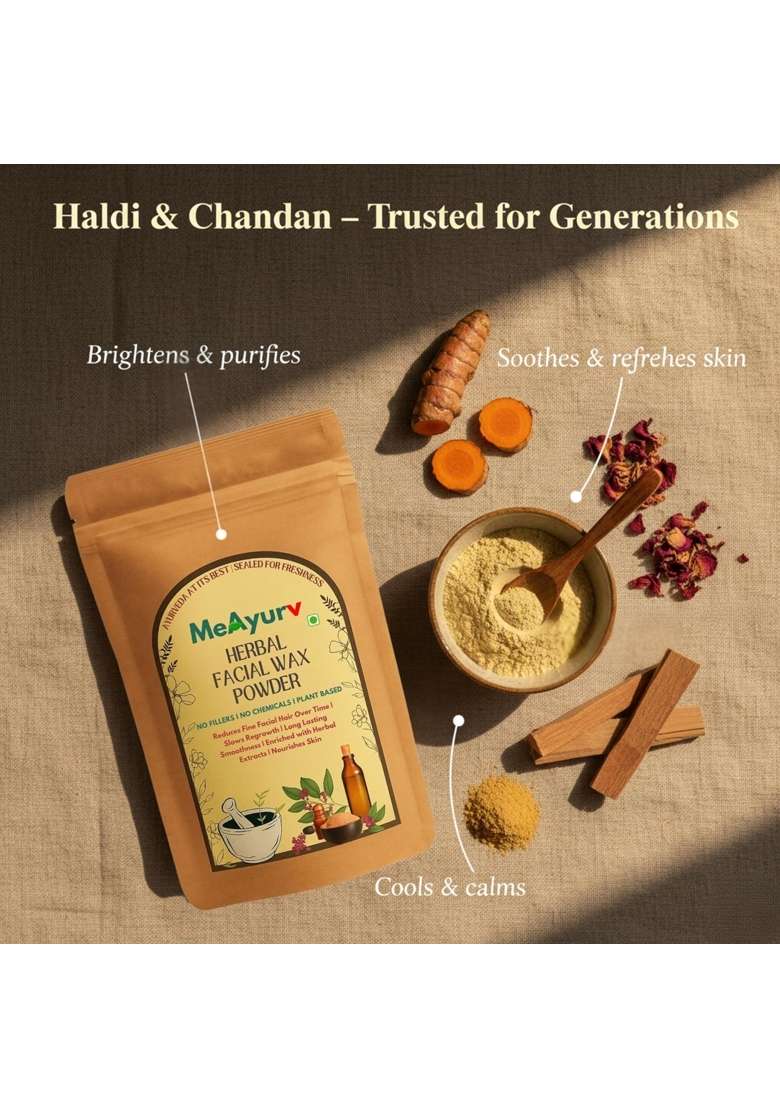 Meayurv Herbal Facial Wax Powder with Haldi Chandan for Painless Hair Removal and Tan Removal - Indya