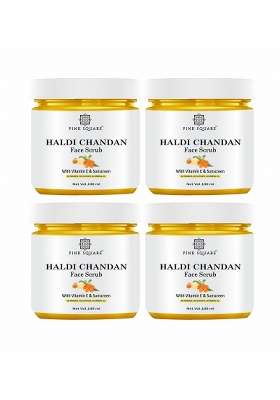 Pink Square Haldi Chandan Facial Scrub for Glowing Skin Each 100 Gram Pack of 4