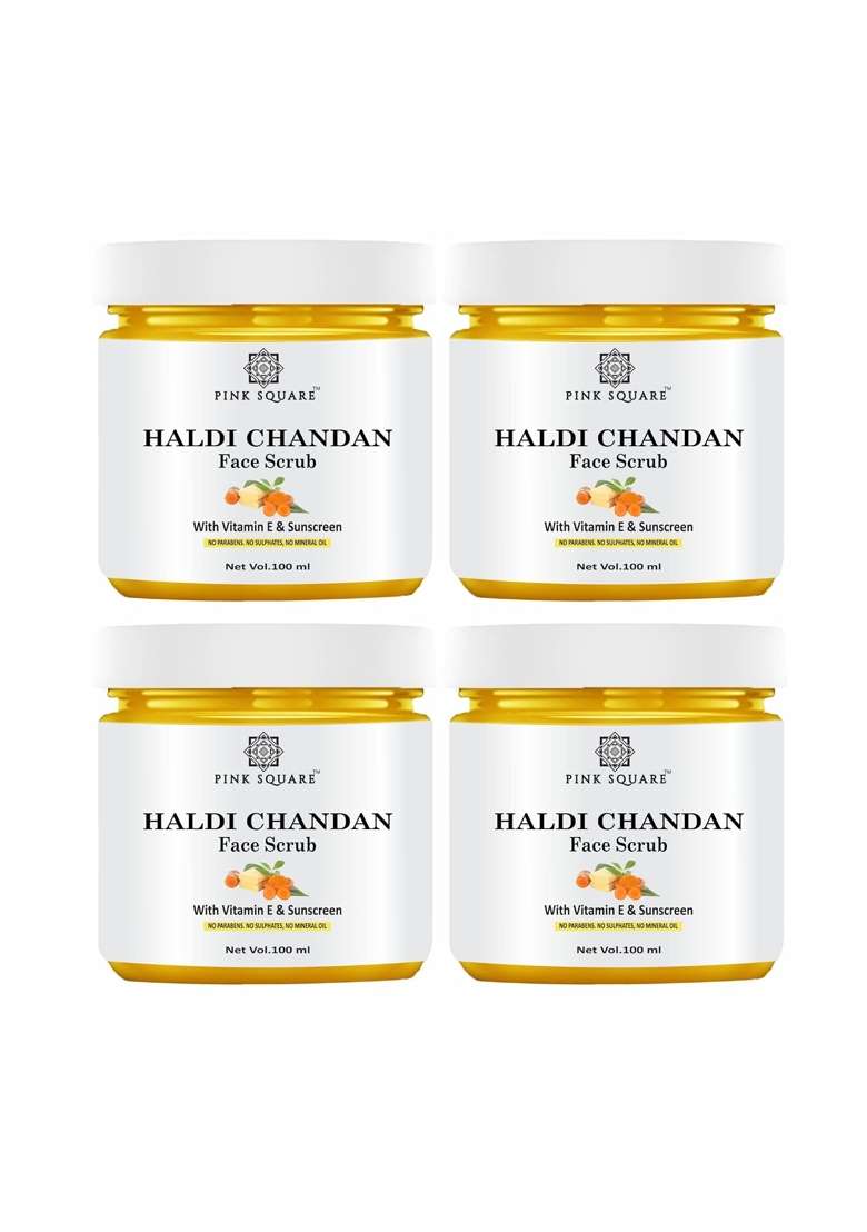 Pink Square Haldi Chandan Facial Scrub for Glowing Skin Each 100 Gram Pack of 4 - Indya