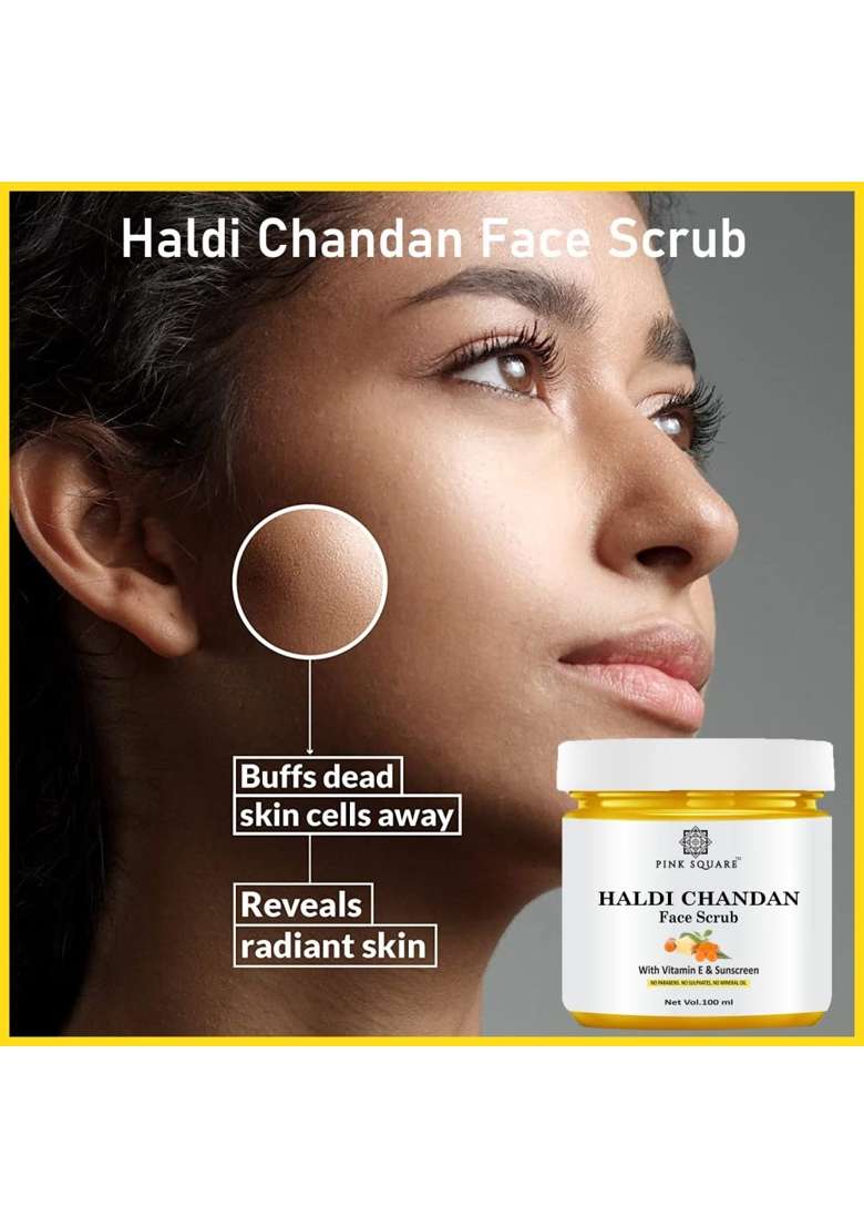 Pink Square Haldi Chandan Facial Scrub for Glowing Skin Each 100 Gram Pack of 4 - Indya