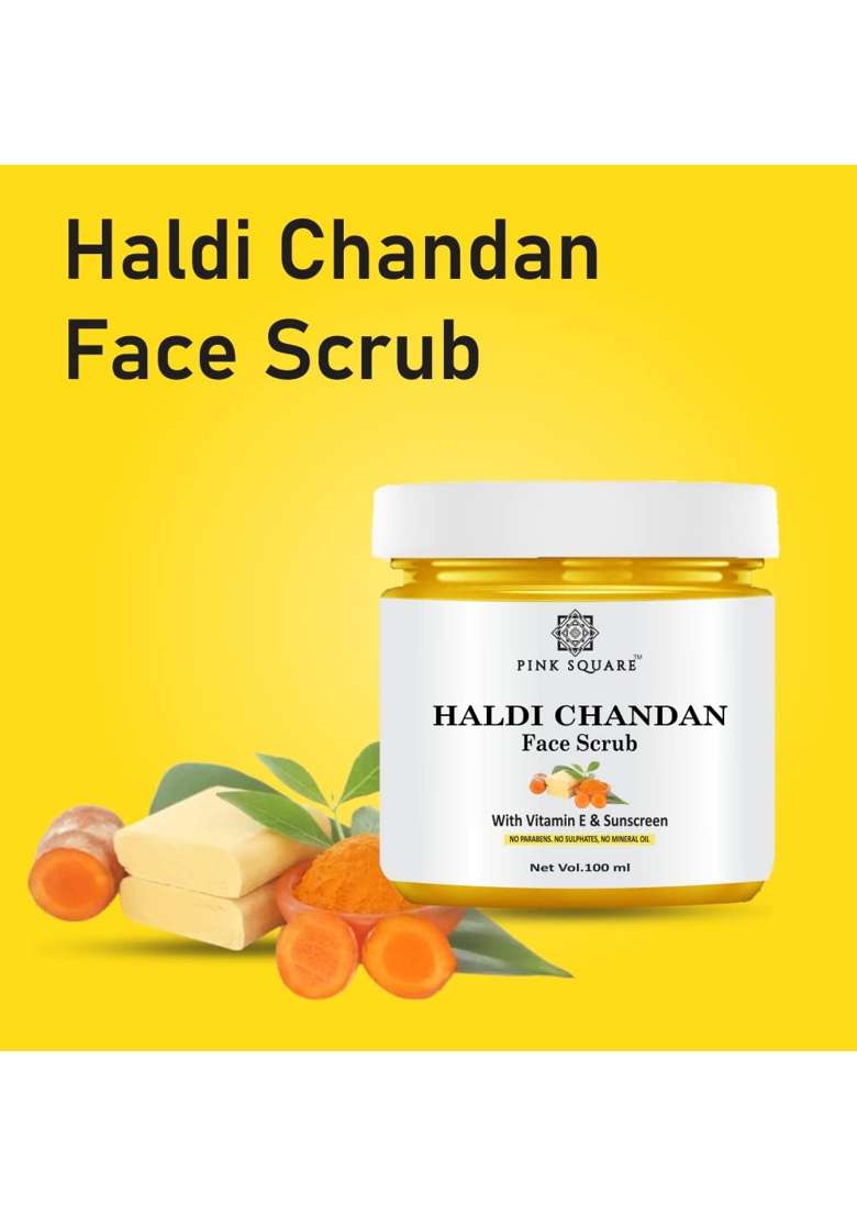Pink Square Haldi Chandan Facial Scrub for Glowing Skin Each 100 Gram Pack of 4 - Indya