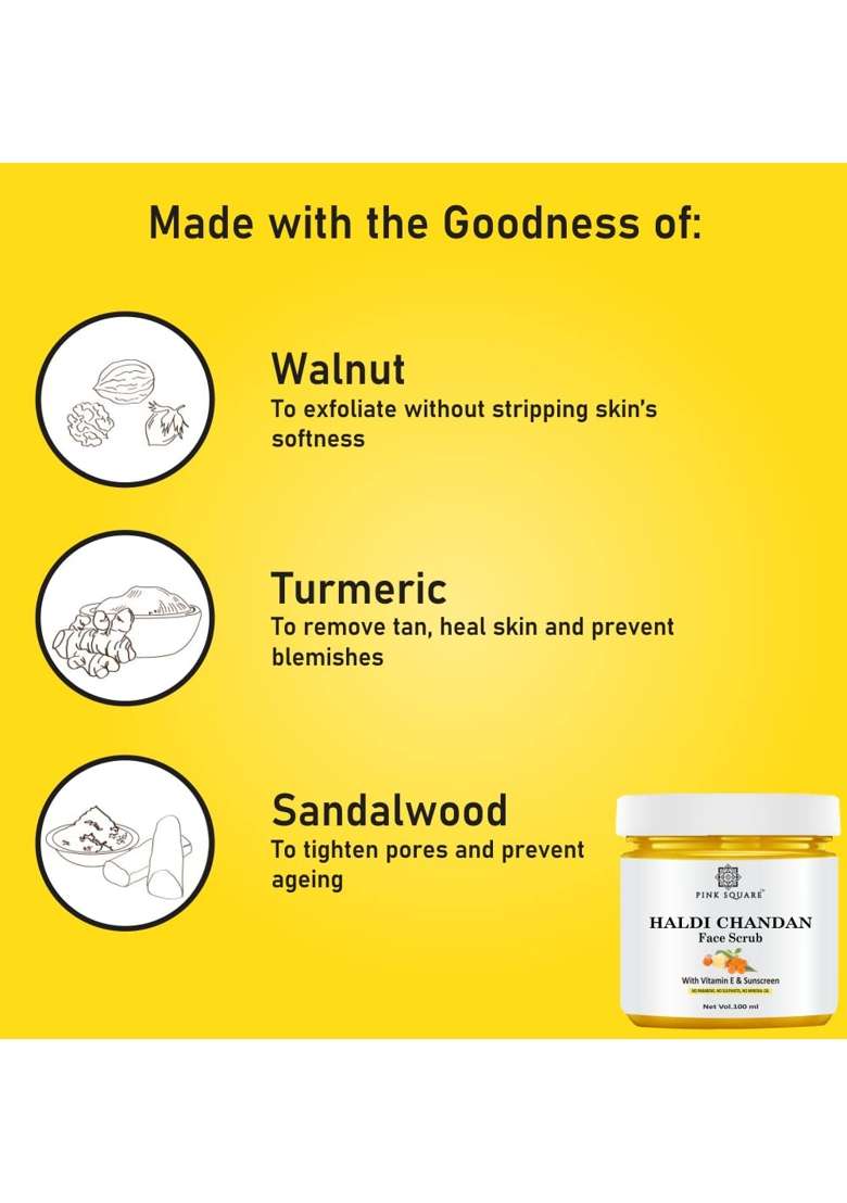 Pink Square Haldi Chandan Facial Scrub for Glowing Skin Each 100 Gram Pack of 4 - Indya