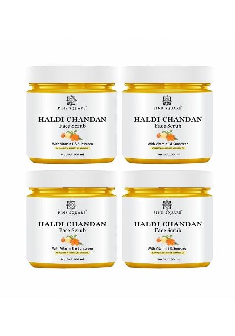 Pink Square Haldi Chandan Facial Scrub for Glowing Skin Each 100 Gram Pack of 4