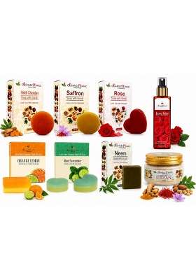 Organic Magic Herbal Skincare Combo Kit for Men and Women Haldi Chandan Saffron Rose