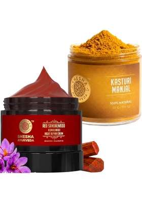 Shesha Ayurveda Combo of Natural Kasturi Manjal Wild Turmeric Powder and Red Sandalwood Cream for Skin a Wild
