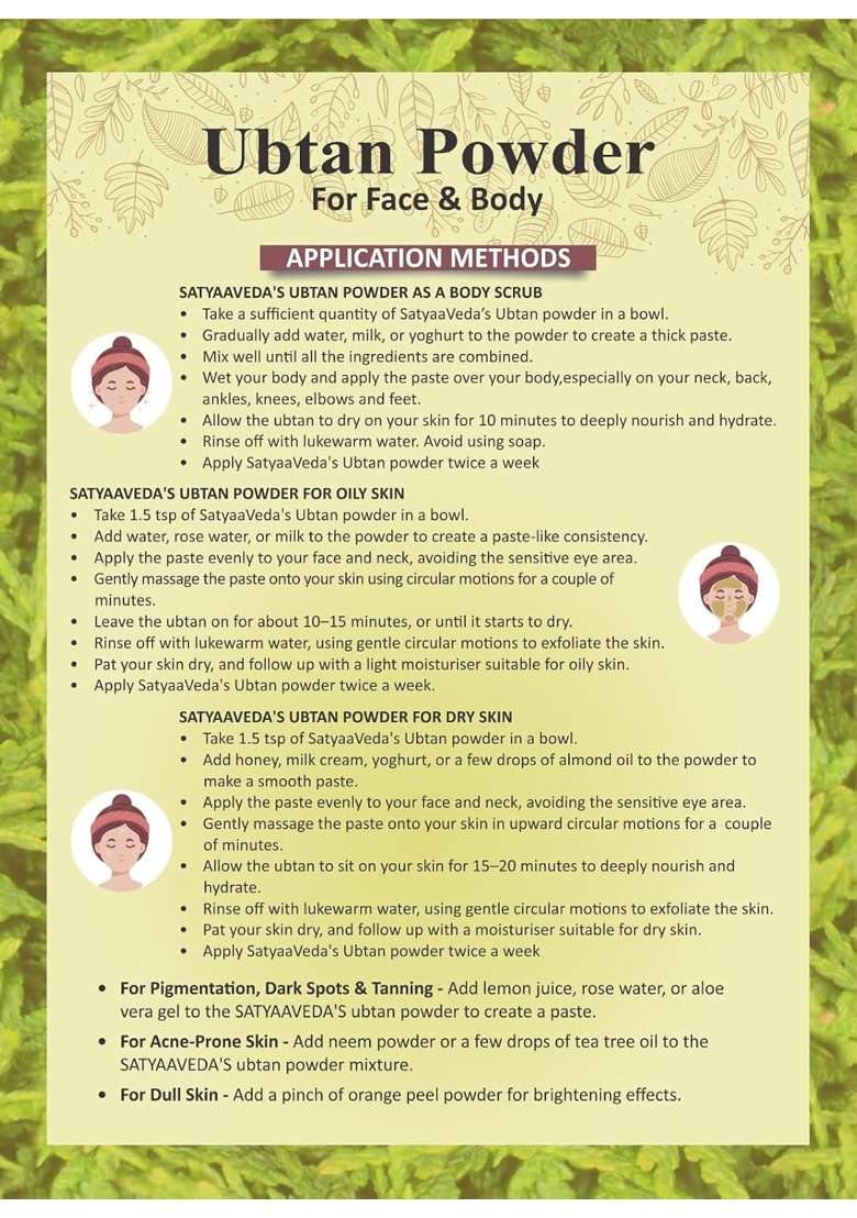 Satyaaveda 100 Percent Natural Herbal Henna Blended with 9 Herbs Combo Pack Along with Ubtan Powder Pack of 2 - Indya