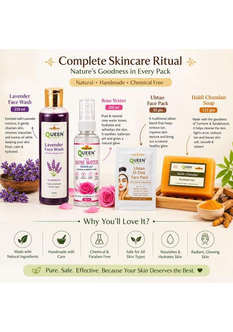 Queen Temple Khadi India Premium Skin Care Gift Hamper for Women and Men by Queen Temple - Indya