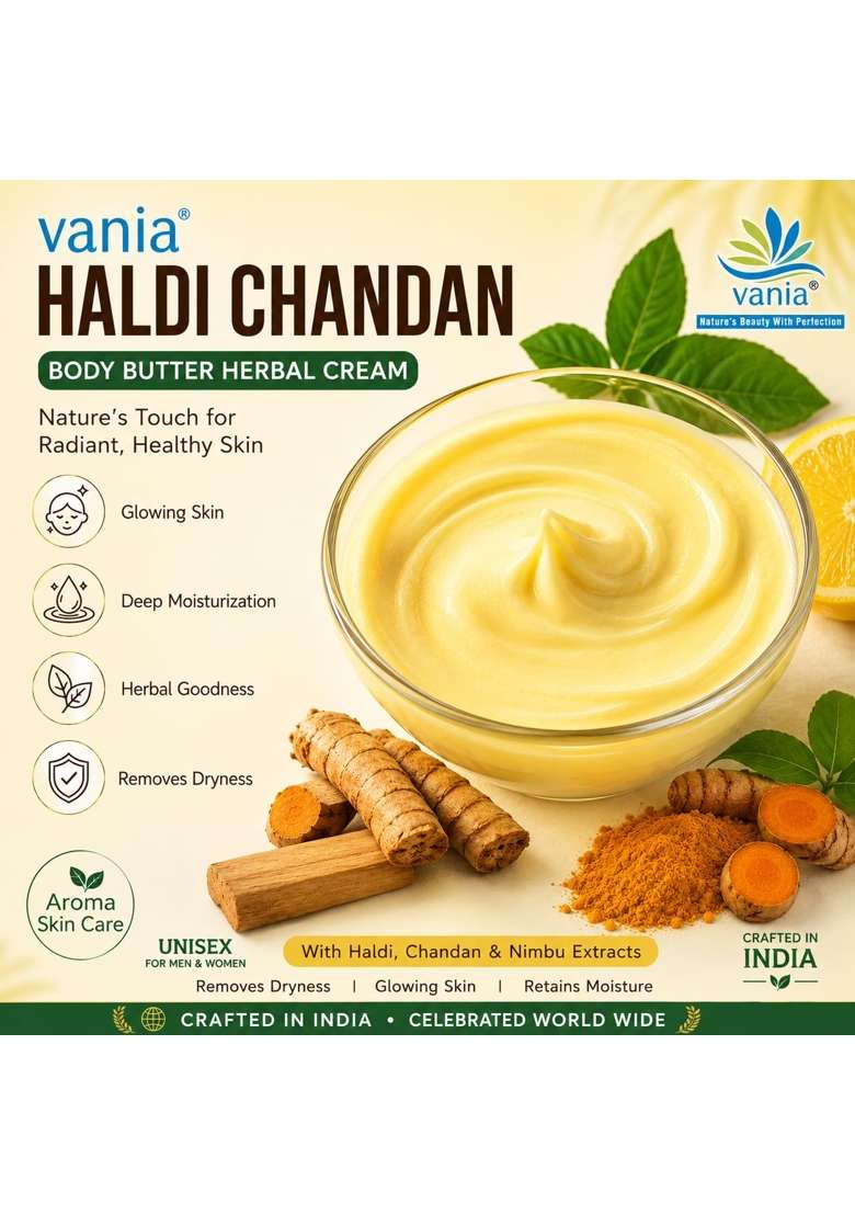 Vania Haldi Chandan Body Butter Herbal Cream 500 GM Removes Dryness Glowing Skin - Indya