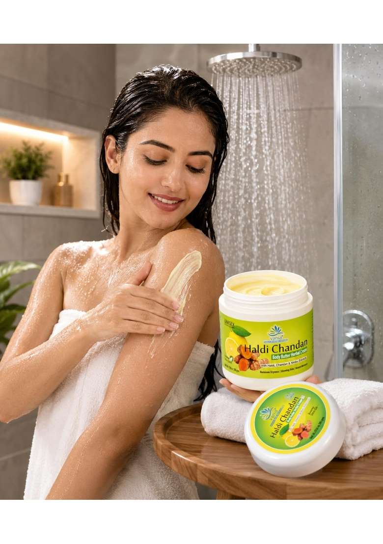 Vania Haldi Chandan Body Butter Herbal Cream 500 GM Removes Dryness Glowing Skin - Indya