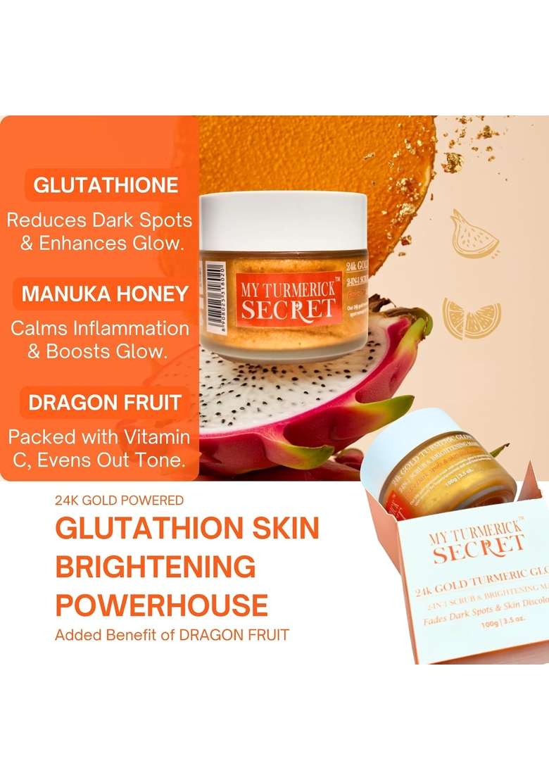 My Turmerick Secret 24K Gold Turmeric Glow Scrub and Brightening Face Mask with Glutathione - Indya