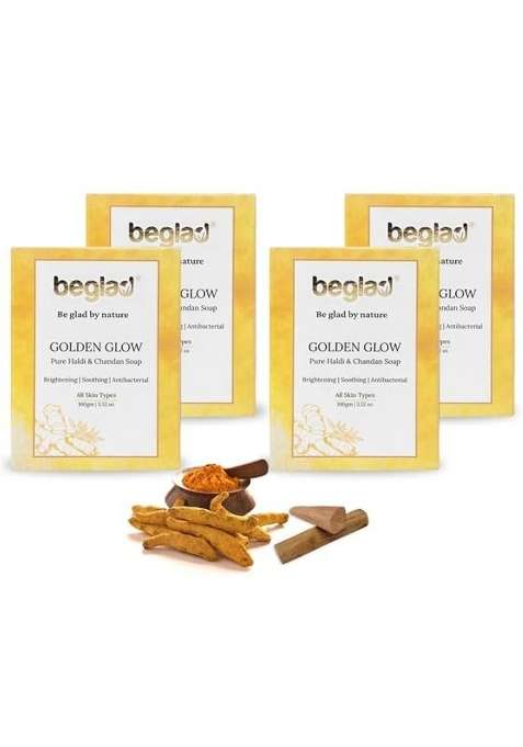 Beglad Golden Glow Haldi and Chandan Soap Skin Brightening and Antibacterial Soothing and Nourishing Pack of 4