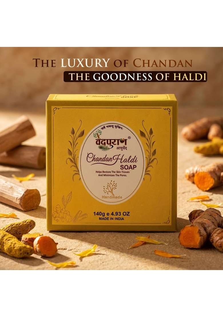 Vedpuran Luxury Chandan Haldi Soap Handmade Ayurvedic Bathing Bar with Goat Milk and Botanical - Indya
