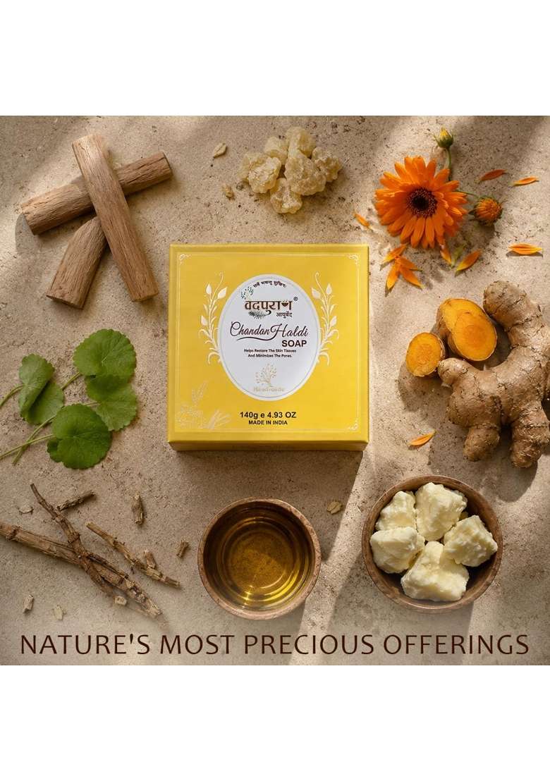 Vedpuran Luxury Chandan Haldi Soap Handmade Ayurvedic Bathing Bar with Goat Milk and Botanical - Indya