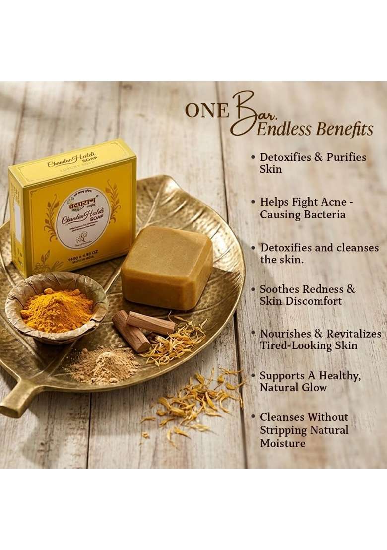 Vedpuran Luxury Chandan Haldi Soap Handmade Ayurvedic Bathing Bar with Goat Milk and Botanical - Indya