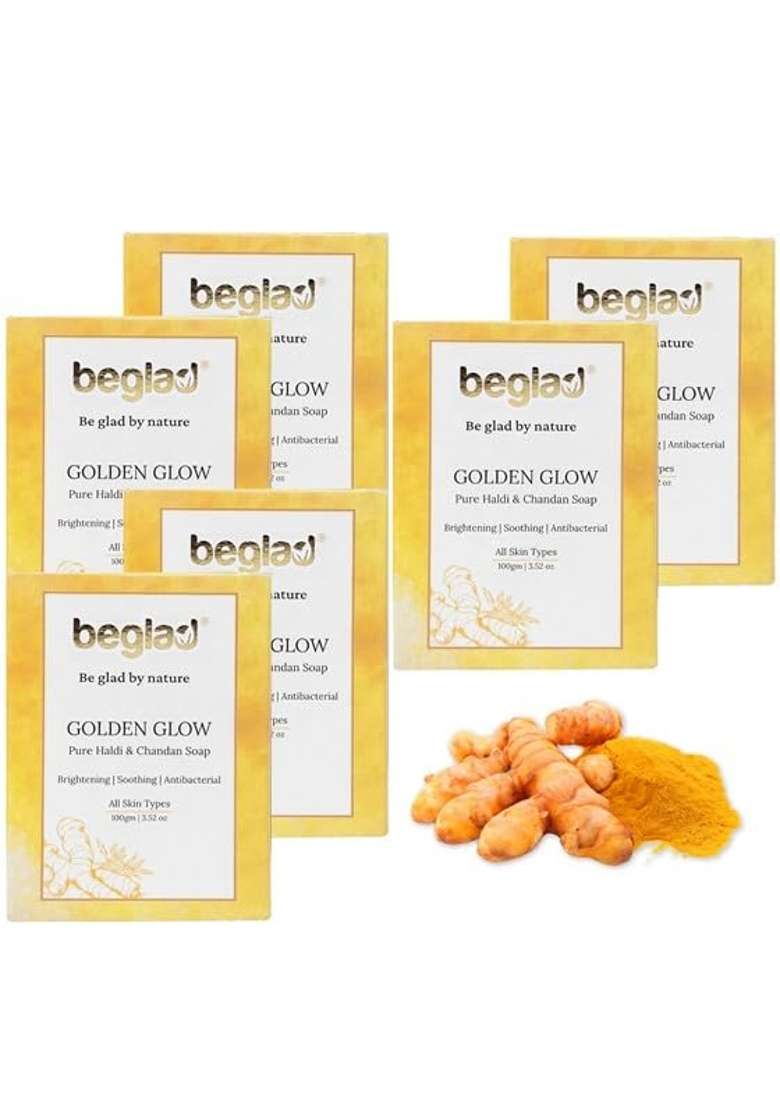 Beglad Golden Glow Haldi and Chandan Soap Skin Brightening and Antibacterial Soothing and Nourishing Pack of 6 - Indya