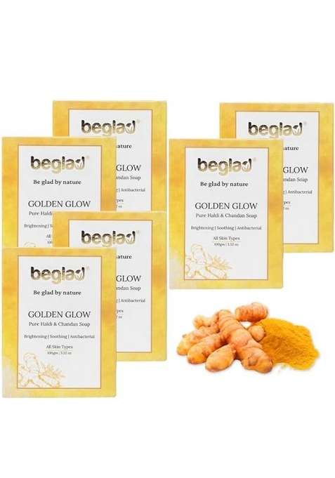 Beglad Golden Glow Haldi and Chandan Soap Skin Brightening and Antibacterial Soothing and Nourishing Pack of 6