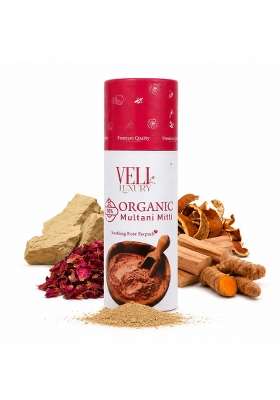 VELI Luxury 100 Percent Organic Multani Mitti Face Pack Powder 120G with Rose Petals Orange Peel
