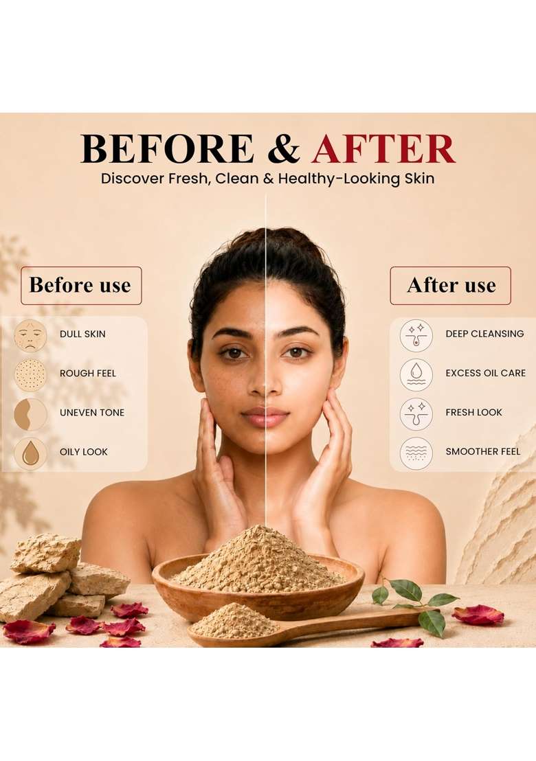 VELI Luxury 100 Percent Organic Multani Mitti Face Pack Powder 120G with Rose Petals Orange Peel - Indya