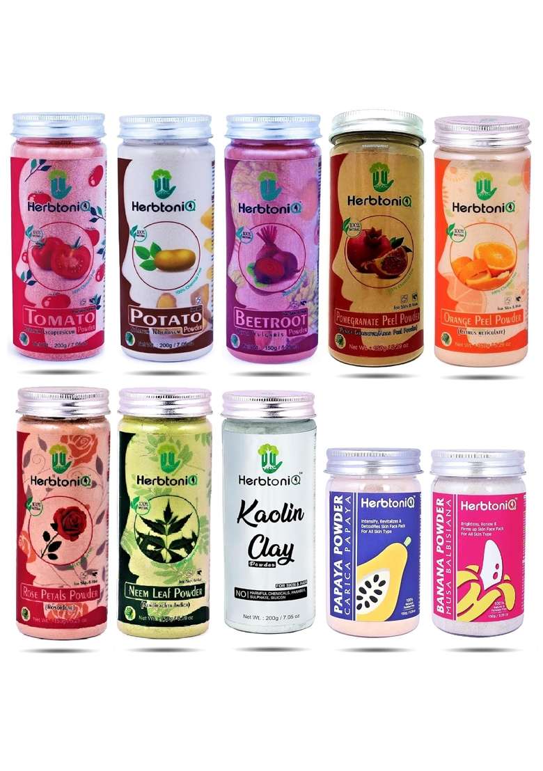 Herbtoniq Combo of 10 100 Percent Natural Tomato Potato Beetroot Pomegranate Orange Rose Neem Kaolin Papaya - Indya