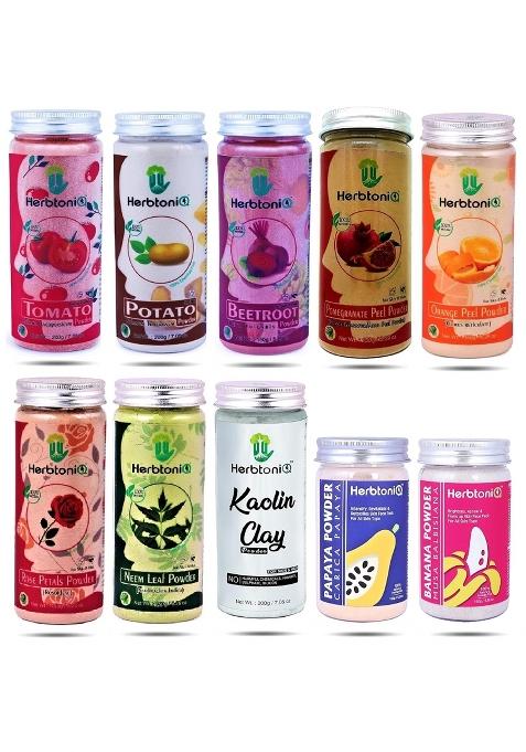 Herbtoniq Combo of 10 100 Percent Natural Tomato Potato Beetroot Pomegranate Orange Rose Neem Kaolin Papaya