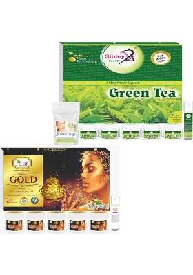 Sibley Beauty Green Tea Facial Kit Combo of Green Tea Facial Kit 340 Grams Pack of 7