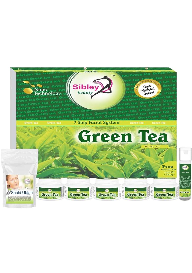 Sibley Beauty Green Tea Facial Kit Combo of Green Tea Facial Kit 340 Grams Pack of 7 - Indya