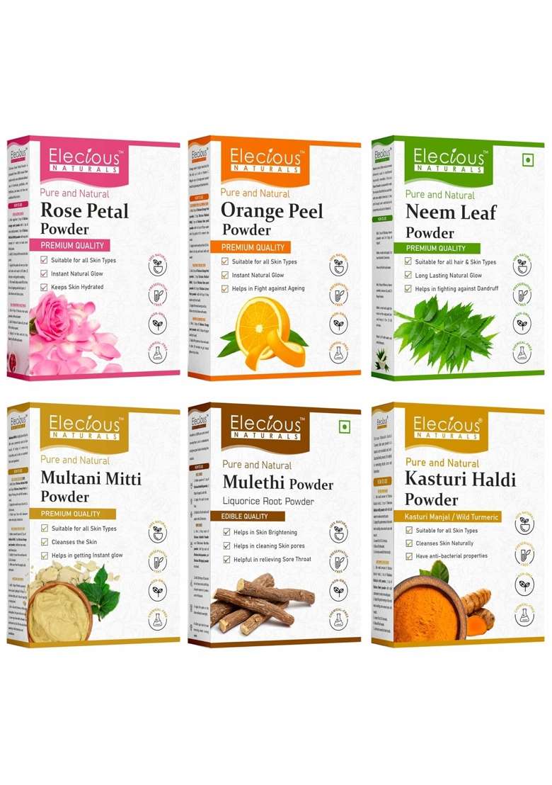 Elecious Complete Skin Care Kit Combo Contains 6 Products Mulethi Powder Multani Mitti Powder - Indya