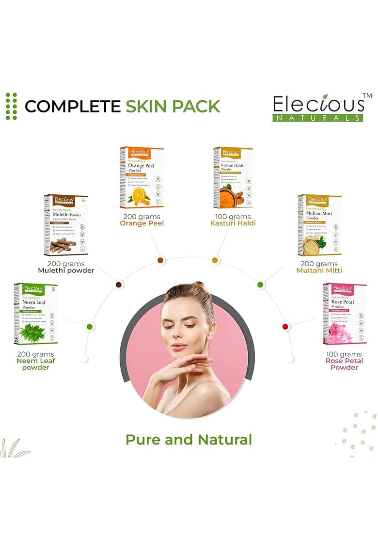 Elecious Complete Skin Care Kit Combo Contains 6 Products Mulethi Powder Multani Mitti Powder - Indya