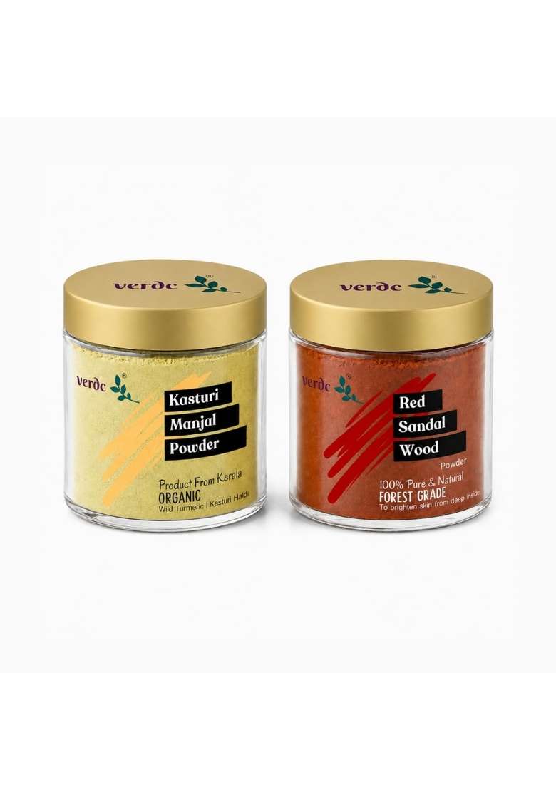 Verdc 100 Percent Natural Face Packs of Organic Kasturi Manjal and Red Sandalwood Powder for Beatiful Glowing - Indya