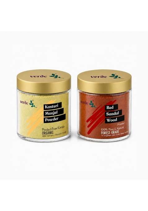 Verdc 100 Percent Natural Face Packs of Organic Kasturi Manjal and Red Sandalwood Powder for Beatiful Glowing