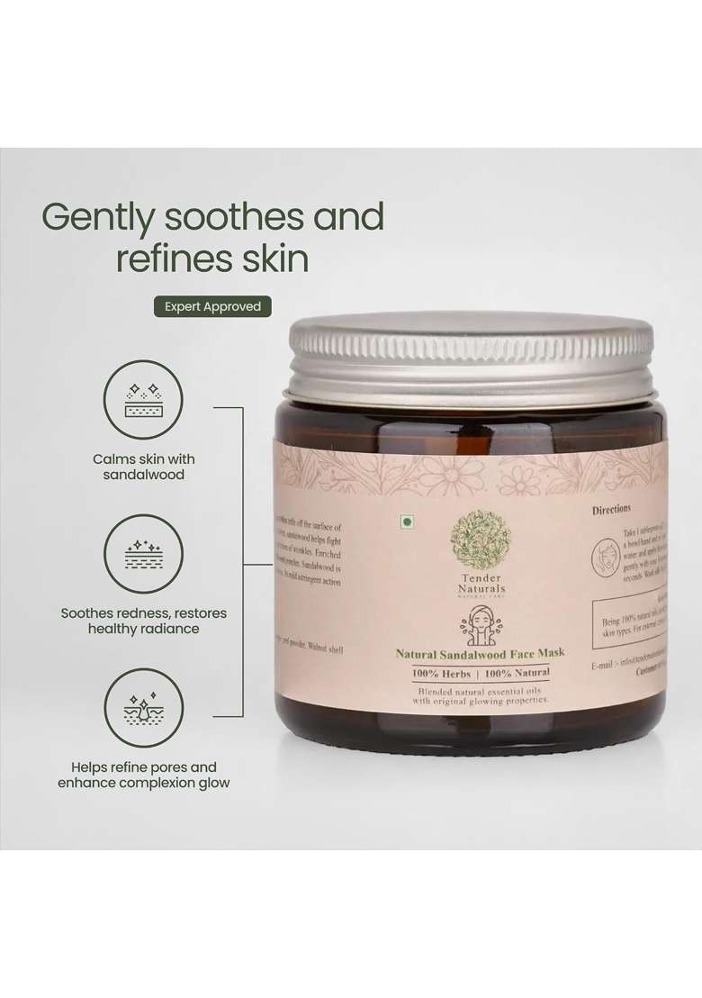 Tender Naturals Sandalwood Face Mask for Glowing Skin Acne Defense and Pollution Protection Green Clay Mask - Indya