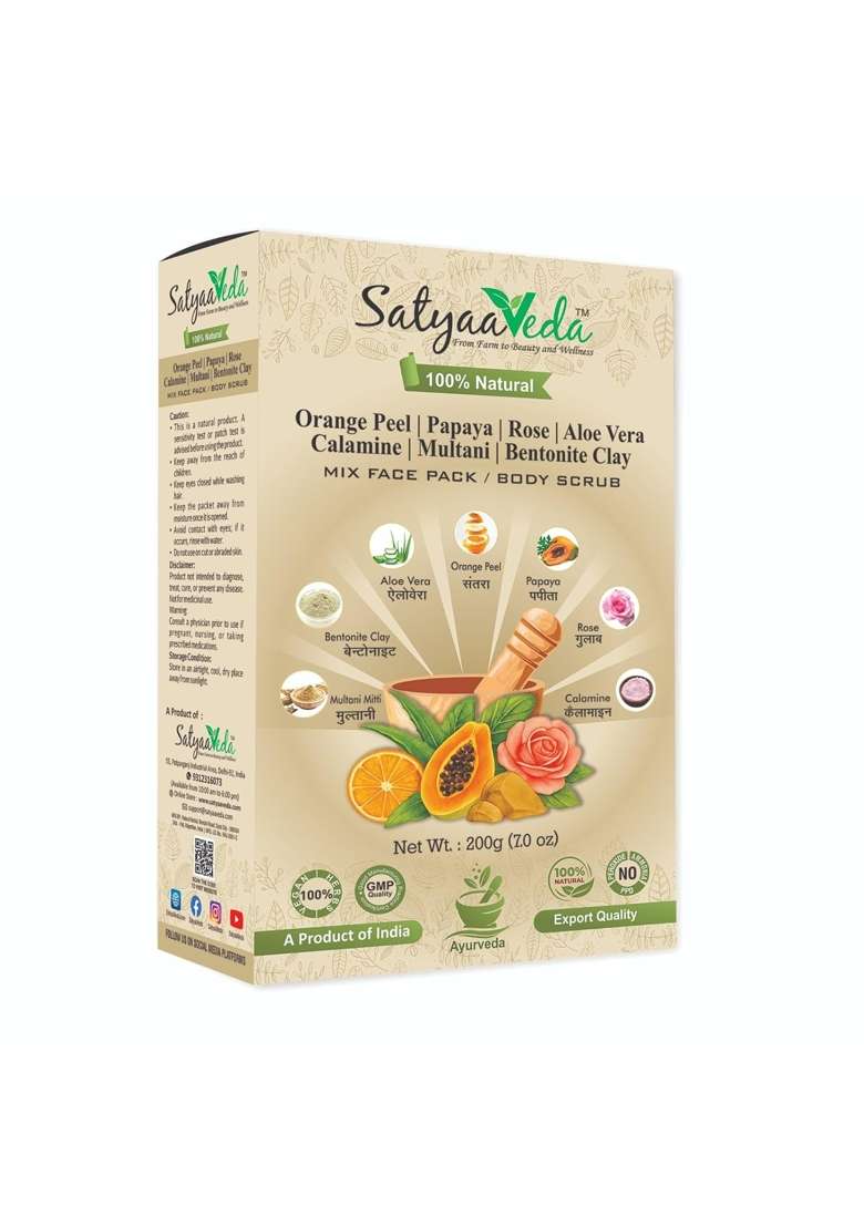 Satyaaveda Mix Fruit Herbal Face Pack Powder Dark Spots Pigmentation and Deep Pore Cleanse - Indya
