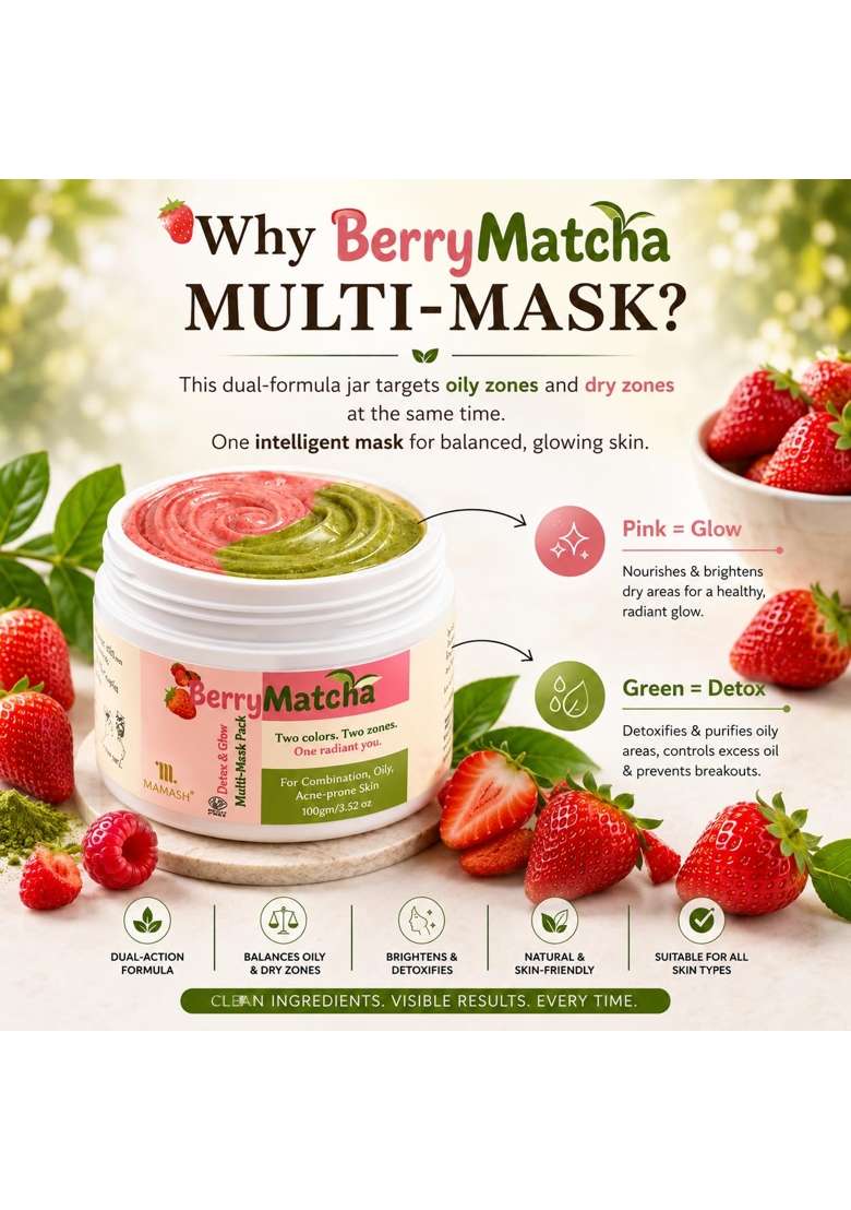 Mamash Organics Berrymatcha Instant Detox and Glow Multi Mask 100G - Indya