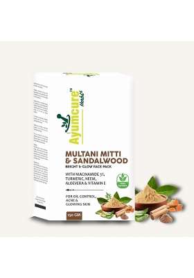 Ayumcure Multani Mitti and Sandalwood Face Pack 150G with Niacinamide 3 Percent Turmeric Neem