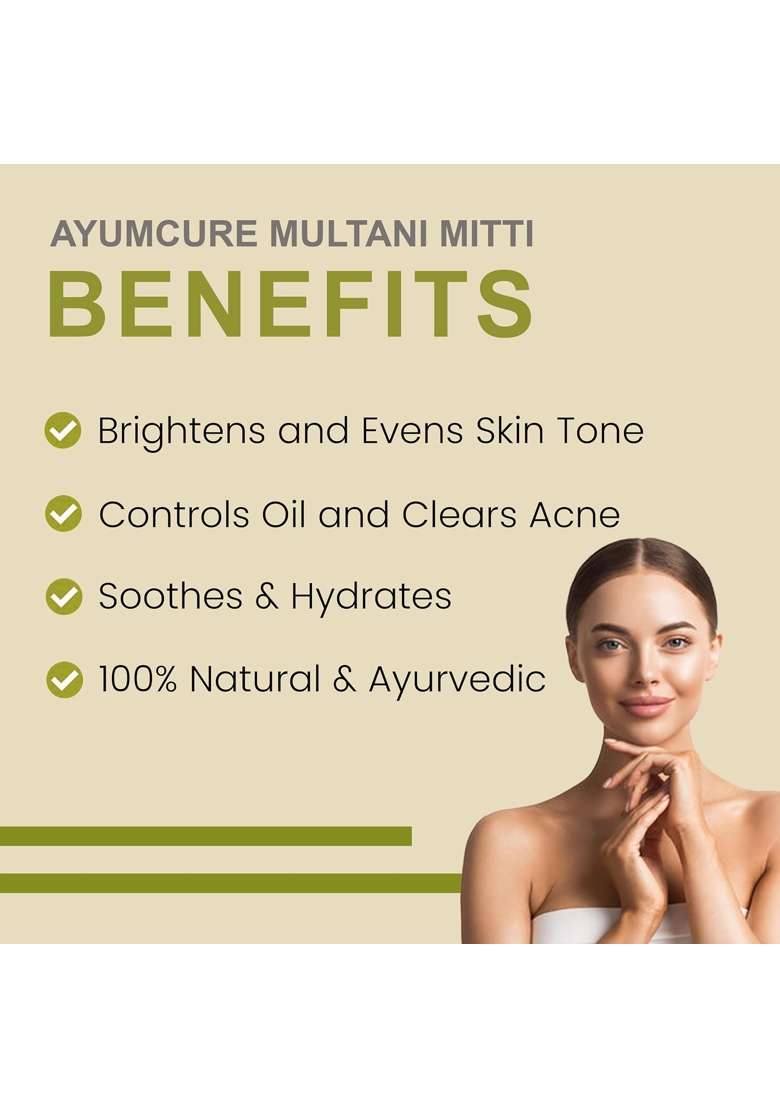 Ayumcure Multani Mitti and Sandalwood Face Pack 150G with Niacinamide 3 Percent Turmeric Neem - Indya