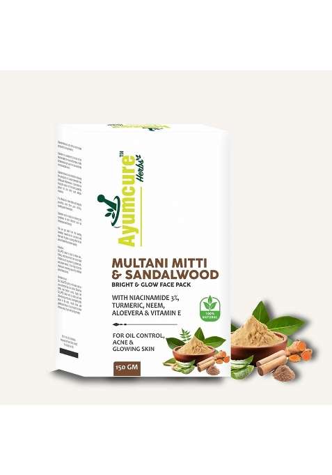Ayumcure Multani Mitti and Sandalwood Face Pack 150G with Niacinamide 3 Percent Turmeric Neem