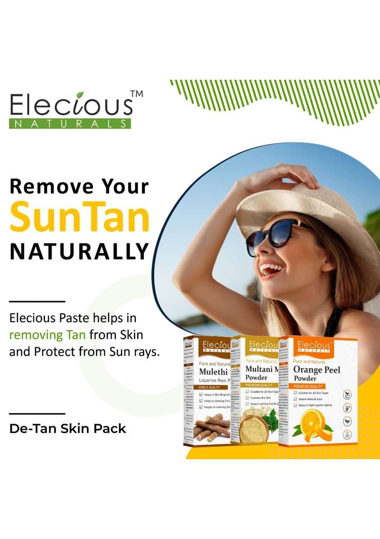 Elecious Mulethi Powder Multani Powder and Orange Peel Powder Combo 200 Grams Each 600 Grams Total - Indya