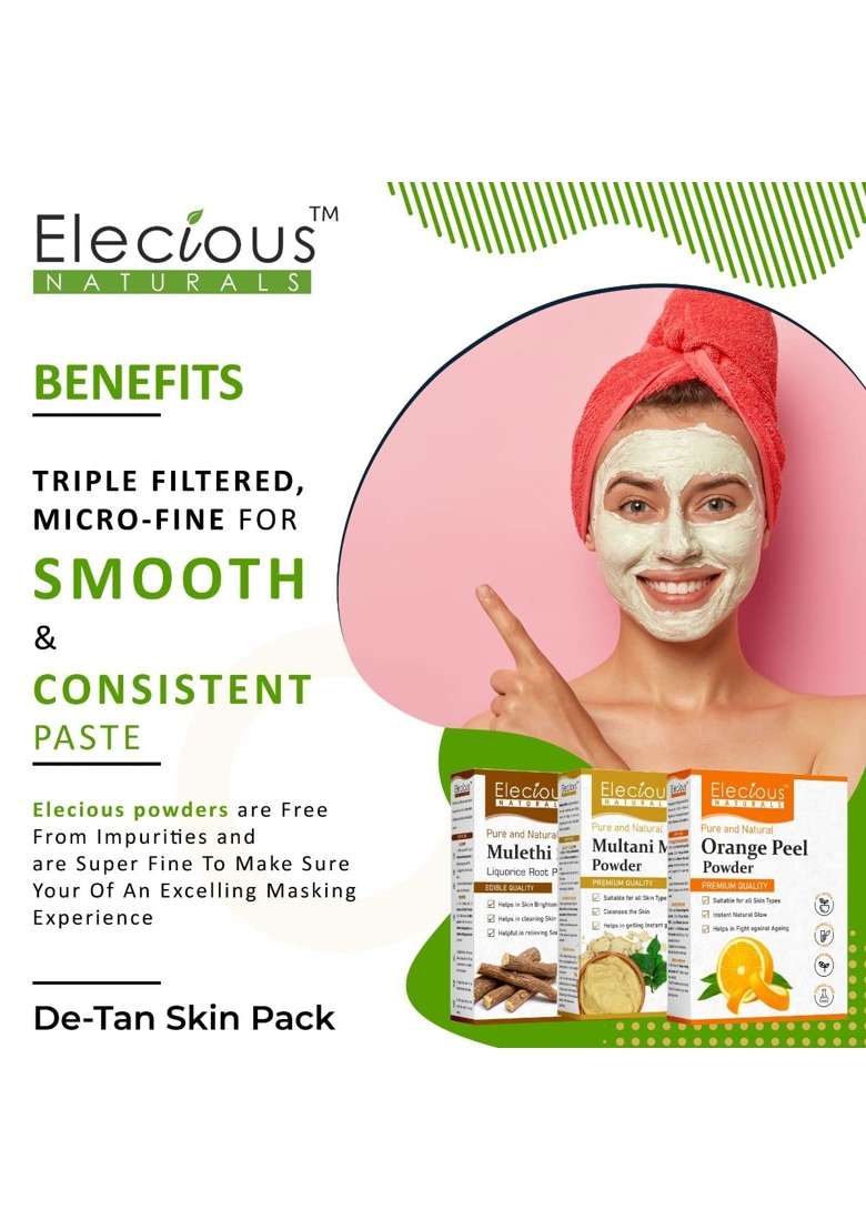 Elecious Mulethi Powder Multani Powder and Orange Peel Powder Combo 200 Grams Each 600 Grams Total - Indya
