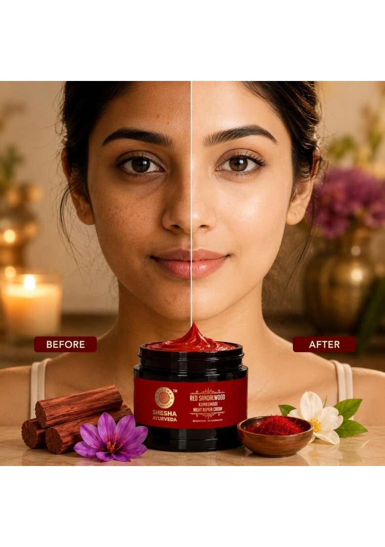 Shesha Ayurveda Red Sandalwood Skin Brightening and Night Repair Cream for Men and Women for Natural - Indya